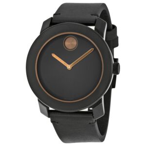 Men's Bold Leather Black Dial Watch