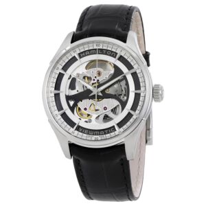 Men's Jazzmaster Viewmatic Leather Skeleton Dial Watch