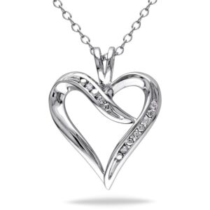 Sterling Silver 0.05 CT TDW Diamond Heart Pendant With Chain