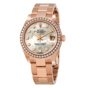 Women's Datejust 18 ct Everose Gold Rolex President Mother of Pearl Dial Watch
